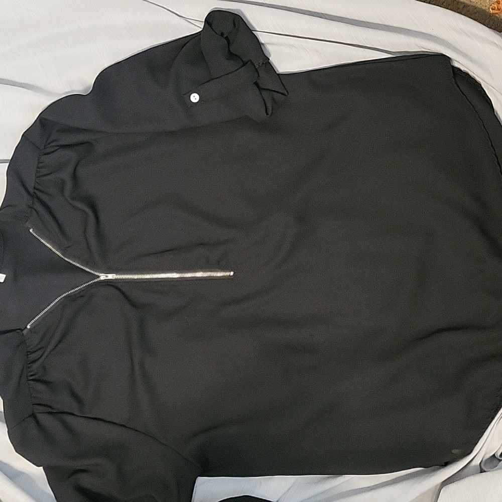 Black, 3X, Half Zipper, 100% Polyester  Blouse